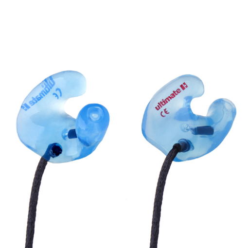 Blue filtered industrial earplugs with cord