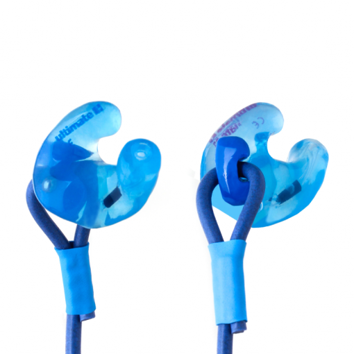 Detectable corded custom earplugs in blue for food and drink industry side view
