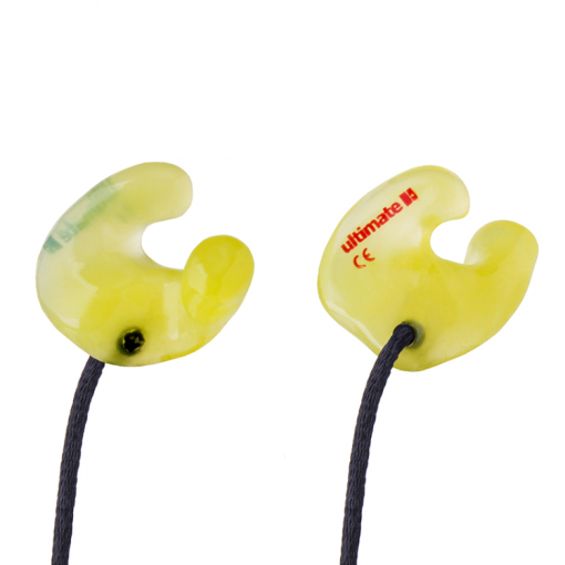 Yellow emergency services custom earplug close up view