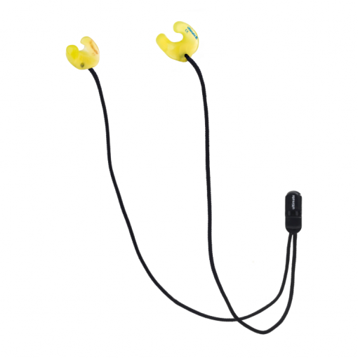 Yellow emergency services custom earplug with cord and clip
