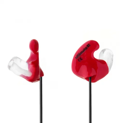 Red custom earplugs with speakers in, Motorcycle Custom Ear Plug