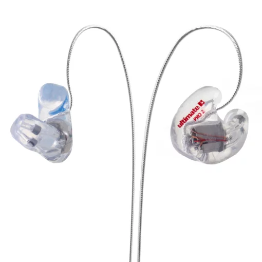 Musicians in-ears monitors with dual drivers in clear side view