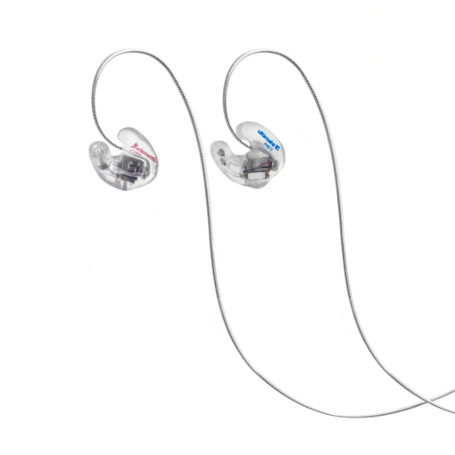 Musicians in-ears monitors with dual drivers in clear zoomed out